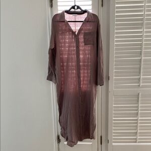 Sheer Button-Down Long Shirt Dress